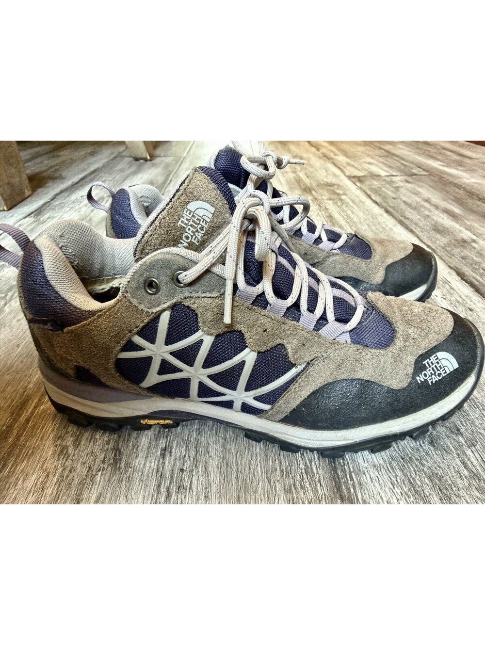 The North Face Suede & Mesh Hiking Shoes - Gray/Black/White - Vibram Sole 8.5